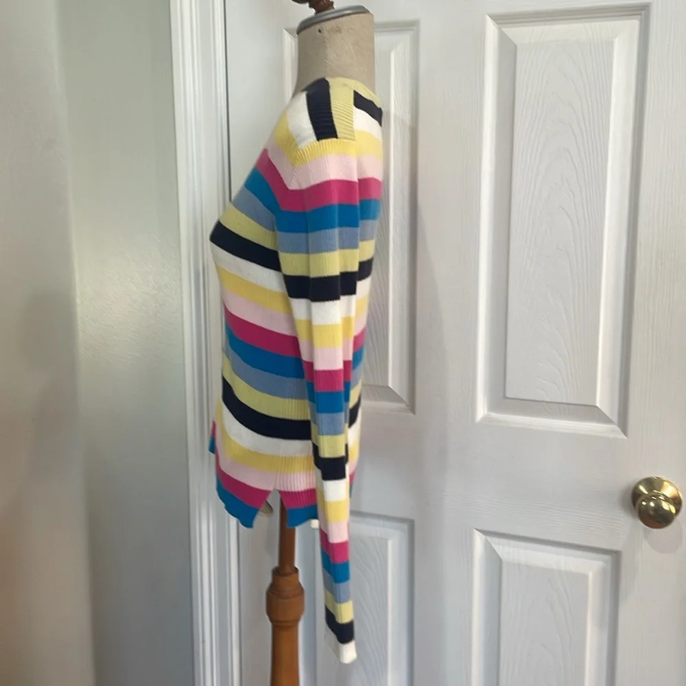 Vintage Y2K striped long sleeve sweater V-neck 100% cotton V-neck size M - Picture 6 of 9